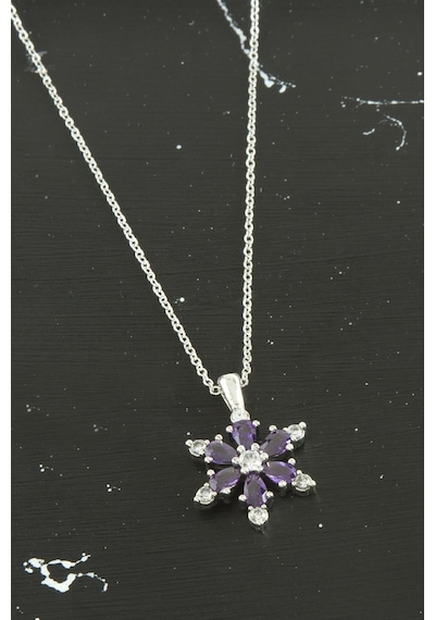 Lotus - 105 - Zirkon Taşlı Trend - Nazblsmm - Kolye Mor Metal