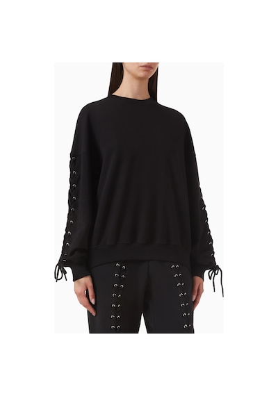 Rotate Birger Christensen Lacing Organik Kot Siyah, Oversize Kadın Sweatshirt