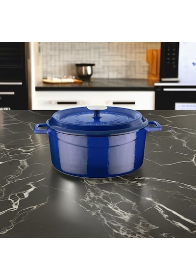 Lava Döküm Yuvarlak Tencere, Trendy, 28 Cm, 6.71 L Hacim, Mavi Genel