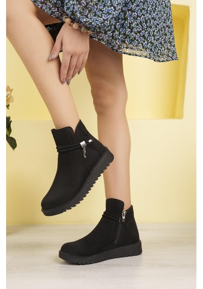 Nesil Shoes Dvm 1001 Siyah Süet Kadın Fermuarlı Kışlık Bot-siyah Süet Siyah