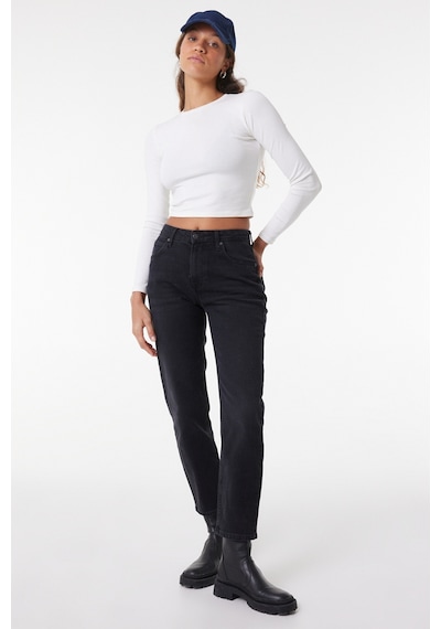 Lee Carol Regular Fit Normal Kesim Yüksek Bel Düz Paça Antrasit Kadın Esnek Jean Denim Kot Pantolon L30U01758 Antrasit
