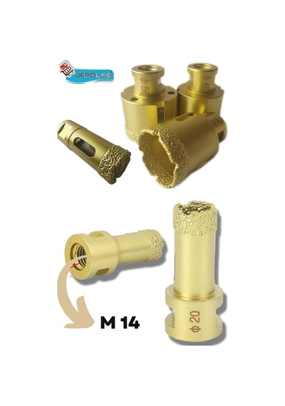 Tr 70 Mm Granit Mermer Seramik Fayans Beton Taş Delme Panç Spiral Avuç Taşlama Matkap Uyumlu M14 Aparat
