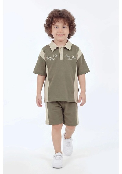 Mnk Baby & Kids Erkek Çocuk %100 Panuk Baskılı Kısa Kollu Şortlu 2li Takım M00846 Yeşil