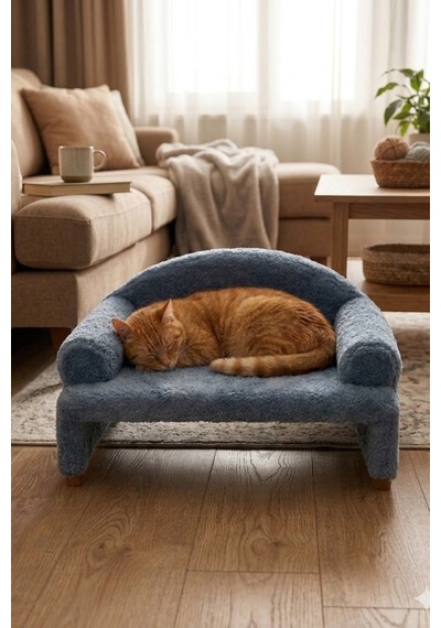Reyo Pet Peluş Kedi Oturma Koltuğu Kedi Yatağı Çelik Mavisi