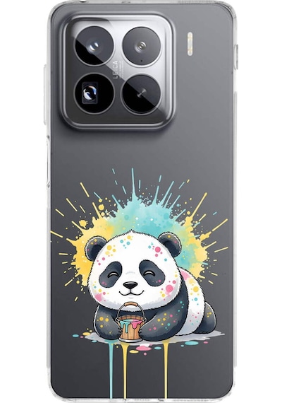 Xiaomi Mi 14 Pro İle Uyumlu Splash Panda Tasarımlı Şeffaf Silikon Kılıf Şeffaf