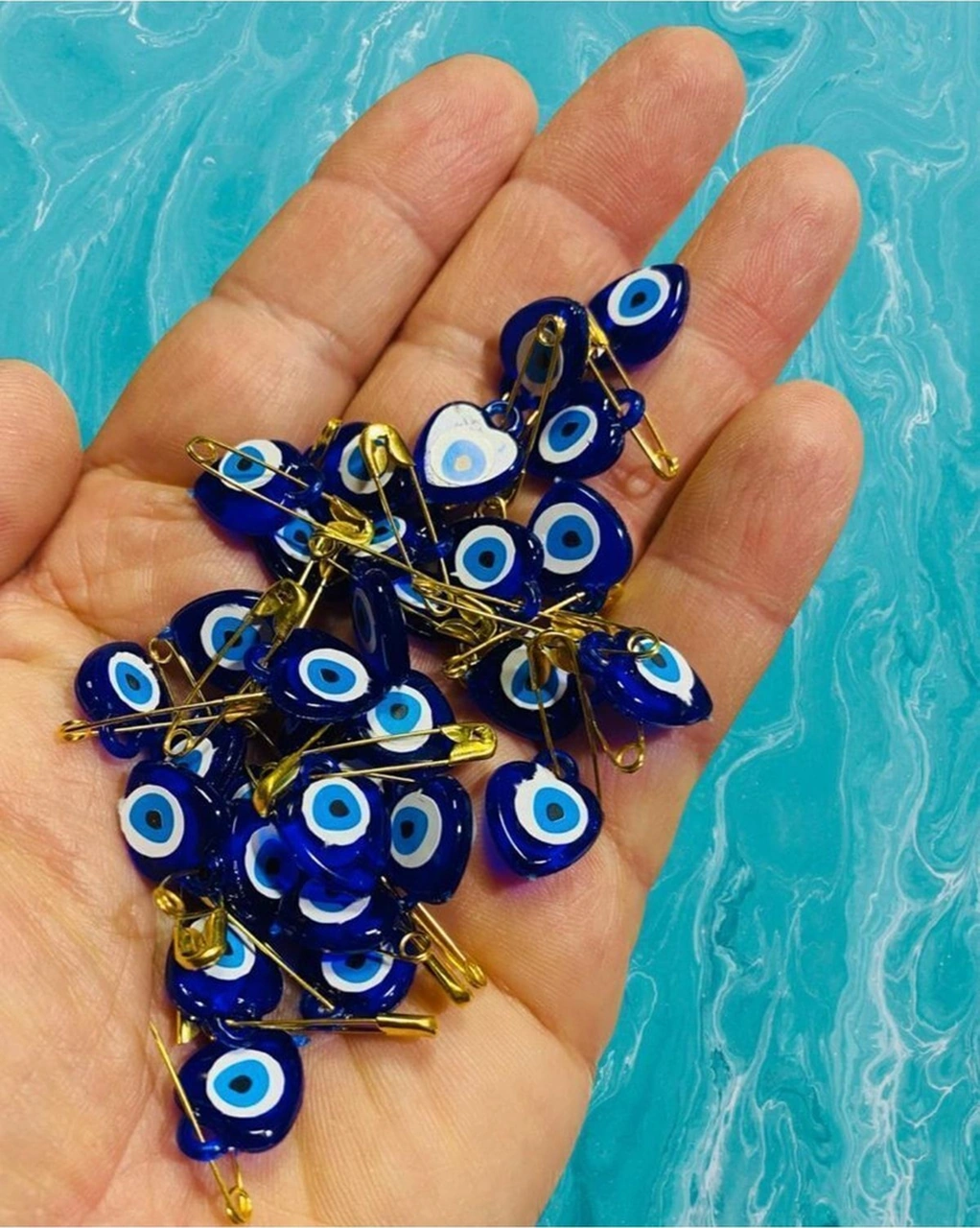 50 Adet Nazar Boncuğu Çengelli Iğneli Lacivert 1cm 1,5cm