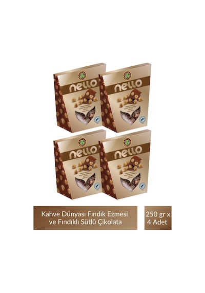 Kahve Dünyası Nello Fındık Ezmesi Ve Bütün Fındıklı Sütlü Çikolata 250 Gr X 4 Adet
