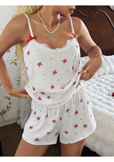 Kadın Ekru İnce Askılı Şortlu Pijama Takımı 5244