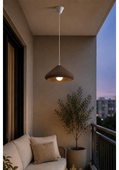 Kubbe Form Sarkıt Avize Beton Görünümlü Dokulu Modern Dekoratif Avize E27 25 Cm - Kahverengi