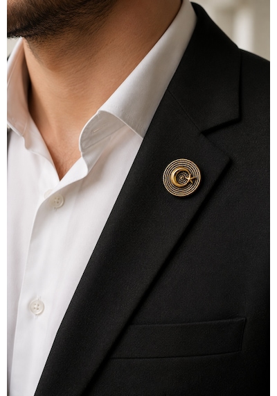 Ay Yıldız Gold Renk Rozet Unisex Yaka Aksesuarı Gri