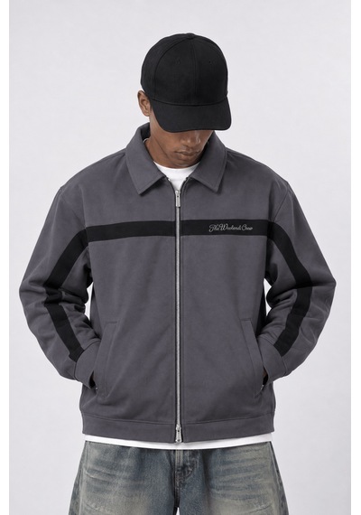 Respire Erkek Crew Nakış Detaylı Oversize Ceket Füme