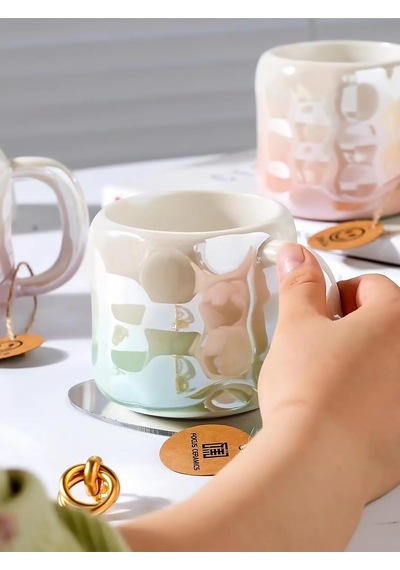 Mukko Home 400 Ml Elegant Parlak Porselen Kupa Sedefli Şık Tasarım, Günlük Kullanım Ve Özel Hediye Seçeneği,turkuaz & Sedef Beyaz - Çok Renkli