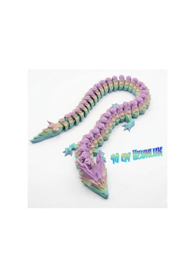 Pastel Gökkuşağı 40 Cm Hareketli Eklemeli Ejderha Figürü - Özel Tasarım 3d Baskı Hediye