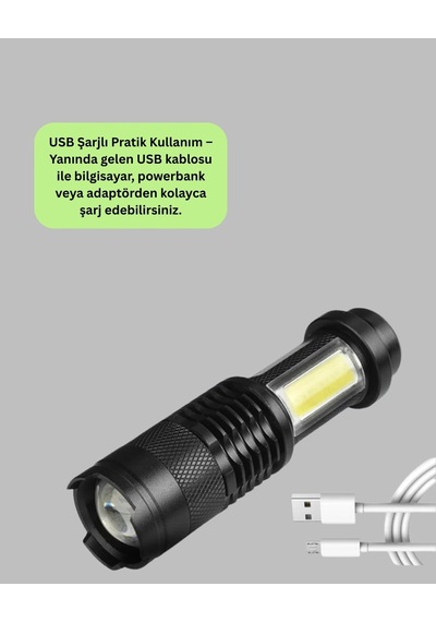 Hubrendy Kargo Küçük Boy Şarjlı Led El Feneri Taşınabilir Klipsli