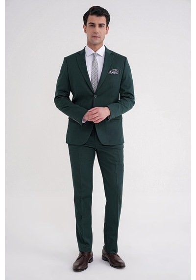 Efor Slim Fit Çift Yırtmaç Düz Yeşil Klasik Takım Elbise Tk 913 Yeşil