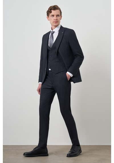 Morven Erkek Lacivert Trend Yelekli Slim Fit Sivri Yaka Takım Elbise 25mc001069200 Lacivert