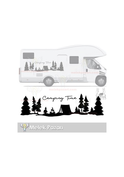 Kamp Zamanı, Camping Time Orman Manzara Karavan Sticker, Kamp Sti