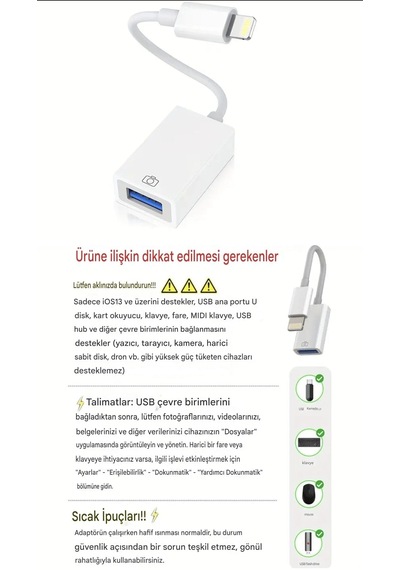 E-kervan Apple Uyumlu iPhone Lightning To Usb Çevirici Dönüştürücü Tak Ve Çalıştır 1 Adet