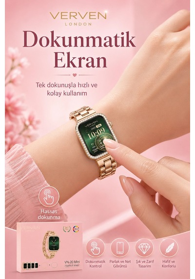 Kadın Kullanımına Uygun Akıllı Saat Dört Çift Kordonlu Şık Tasarımlı Dokunmatik Model
