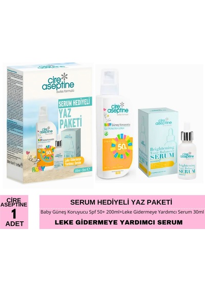 Cire Aseptine Avantajlı Yaz Paketi Baby Güneş Koruyucu Spf 50+ 200ml İle Leke Gidermeye Yardımcı Serum 30ml