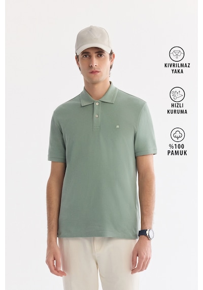 Avva Erkek Mint Yeşil Kıvrılmaz Polo Yaka %100 Pamuk Basic Regular Fit T-shirt B001032
