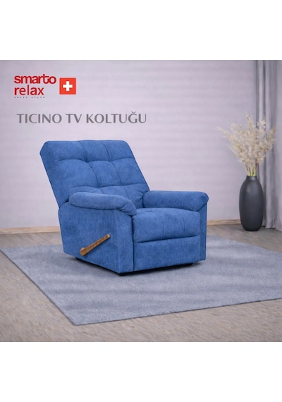 Smarto Relax Ticino Manuel Mekanizmalı Ergonomik Tv Koltuğu Berjer Baba Koltuğu Mavi