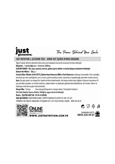 Just Nutrition L-glutamine 126 Gr Glutamin 42 Servis + Shaker + Protein Kahve Hediyeli Aromasız