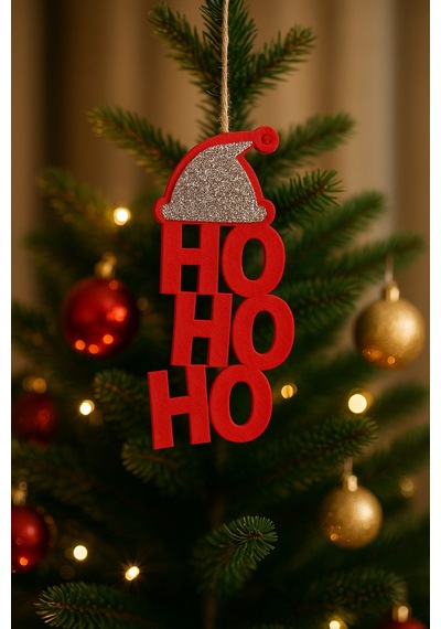 Ho Ho Ho Yılbaşı Kapı & Ağaç Süsü Kırmızı Keçe, Gümüş Taşlı Kırmızı