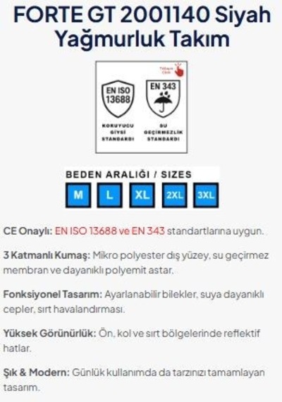 Fortegt Yağmurluk Takımı Alt Üst Kumaş Beden: L,forte Gt 2001140
