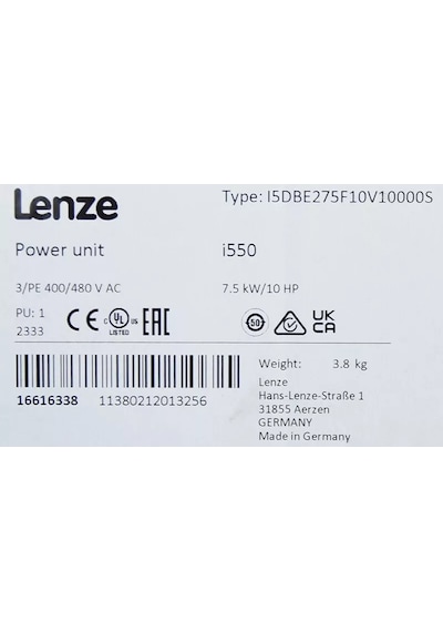 Lenze Power Unit İ550 7.5kw 400/480vac I5dbe275f10v10000s