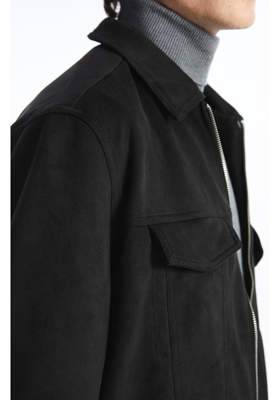 Lcw Vision Siyah Slim Fit Gömlek Yaka Süet Erkek Ceket