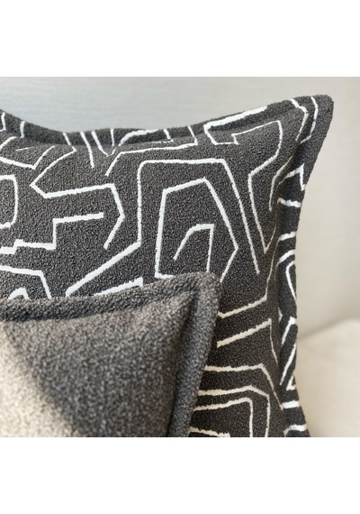 "metric & Grey" Dokulu Desenli Kırlent Kılıfı Seti Gri - Beyaz