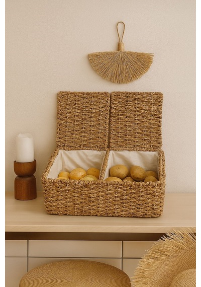 Morponi Hasır 2 Bölmeli Çok Amaçlı Sepet- Patates&soğan Sepeti 39 Cm X 22 Cm Svr Kahverengi