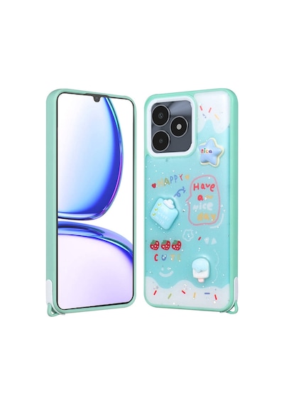 Zore Realme C53 4g Kılıf Parlayan Sıvılı Simli Kabartma Figürlü Nvth Cevze Kapak-yeşil