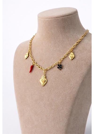Charm Detaylı Zincir Kolye Çok renkli