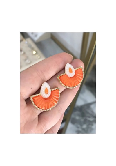 Turuncu Tasarım Yelpaze Model Küpe