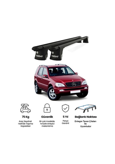 Trio-ı Mercedes-benz M W163 2002-2005 Uyumlu Siyah Kilitli Ara Atkı 135cm Port Bagaj Tavan Barı