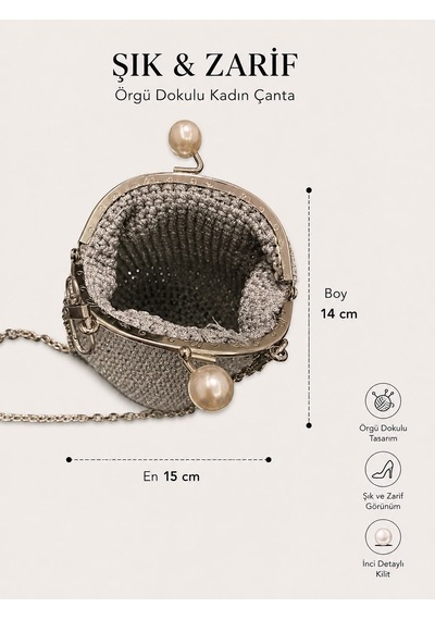 Feza Sanat El Yapımı Metalik Simli Gri Çanta GRİ