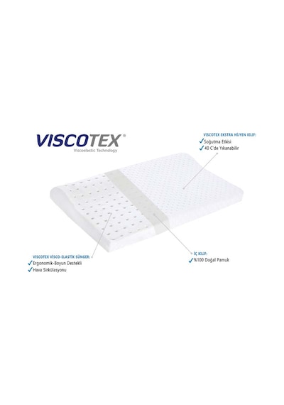 Visco Boyun Destekli Ortopedik Bebek Yastığı 50x30x6/4 cm, Beyaz