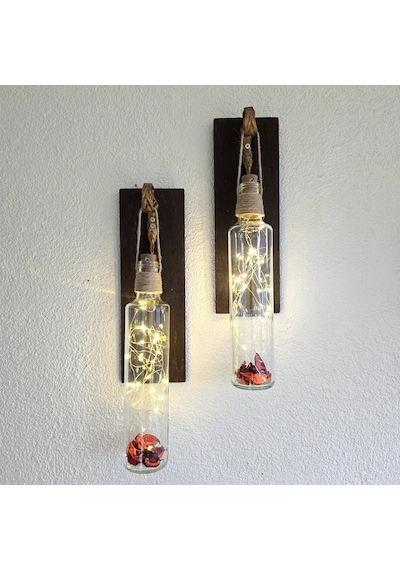 Led Işıklı, Ceviz Renkli Duvar Aplik, 2’Li Set