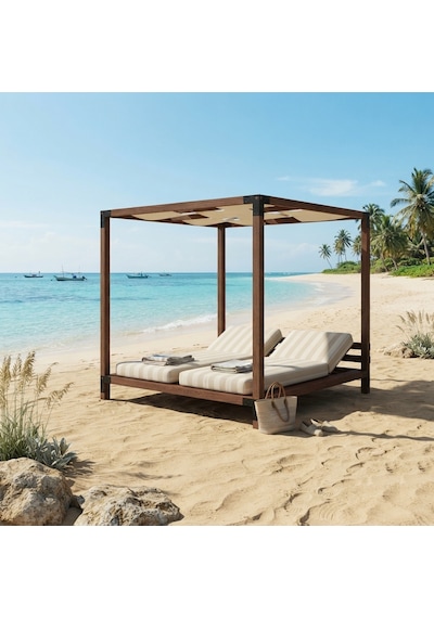 İahşap Pergola - Dalgalı Brandalı Plaj Ve Bahçe Gölgeliği - Dekoratif Köşk Kamelya Ceviz