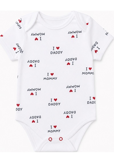 Babyhola Mommy Daddy Yarım Kol Çıtçıtlı Bebek Badi Takım 3686 Ekru