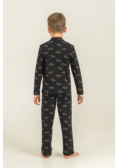 Rolypoly Erkek Çocuk Colorful Dinos Siyah Gömlek Pijama Takımı Rp3867-c-v2 Rp3867-c-v2