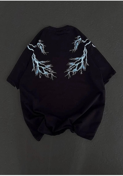 Freedom Storee Kadın Bisiklet Yaka Baskılı Kısa Kol Oversize T-shirt - Siyah Çok Renkli
