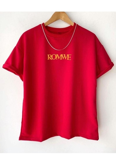 Flood Of Style Erkek Kırmızı Romwe Baskılı Oversize T-shirt