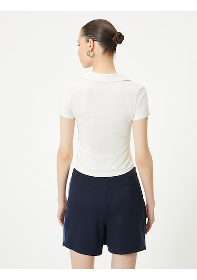 Koton Fermuarlı Polo Tişört Kısa Kollu Slim Fit Ekru 4sal11064ık Ekru