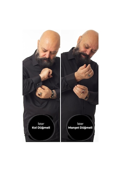Dicotto Siyah Ekstra Büyük Yaka 4 Drop Rahat Kesim Micro Kumaş Kol Düğmeli Regular Fit Erkek Gömlek - 189-6-dc24w 001