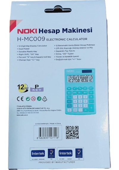 Masaüstü Hesap Makinesi 11x17 Cm 12 Basamaklı Orta Boy Güneş Enerjili 2 Yıl Garantili Turkuaz Çok Renkli