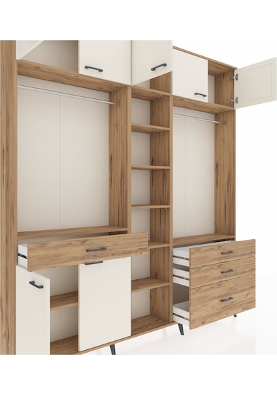 Arges Dolap 11 Raflı 4 Çekmeceli 2 Askılı 220x30x243 Çam-aytaşı/çam Aytası/atlas Çam