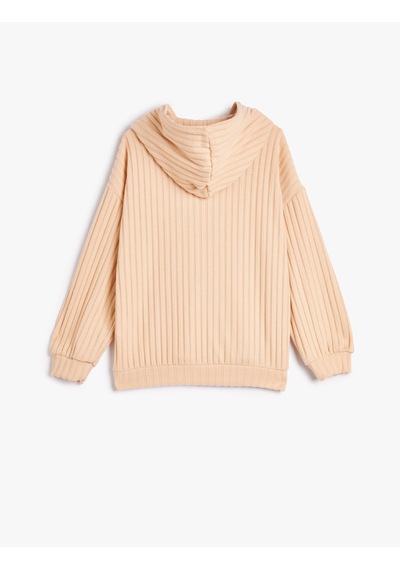 Koton Kapşonlu Sweatshirt Fitilli Yumuşak Dokulu Deve Tüyü 4wkg10218ak Taba